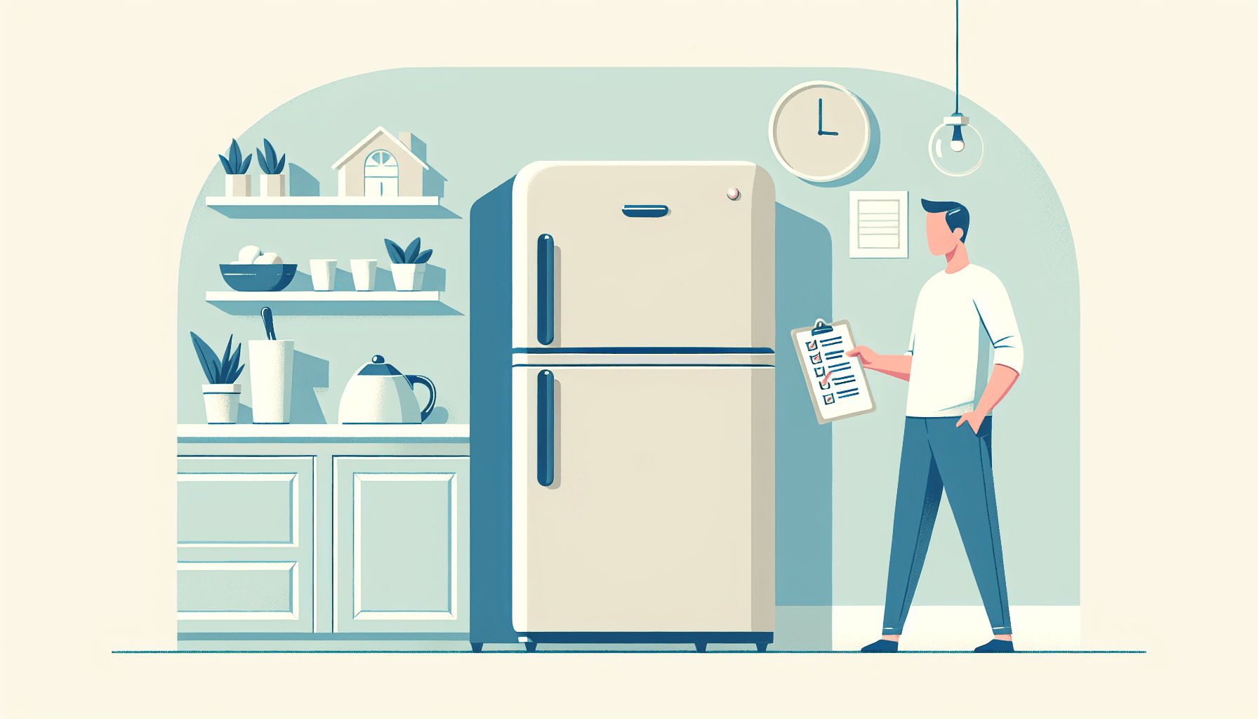 Person inspecting a refrigerator for repair issues